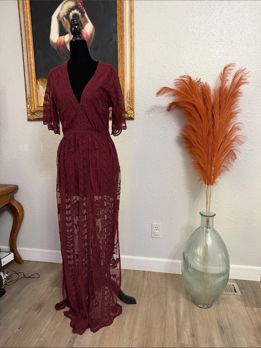 Socialite Burgundy Lace Maxi Dress